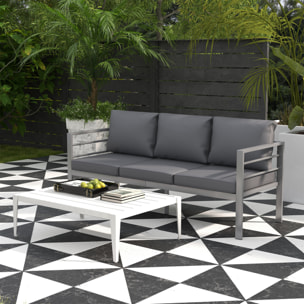 Canapé de jardin 3 places design contemporain - dim. 185L x 66l x 64H cm - 6 coussins inclus - alu polyester gris