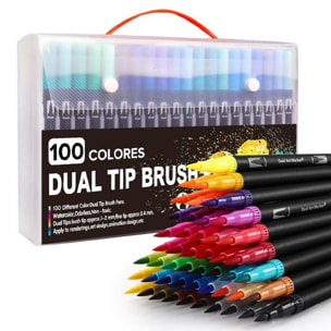 Set di 100 pennarelli a doppia estremità BLACK LINEcolor, punta fine 0,4 mm e punta pennello acquerello professionale. Forma tonda ergonomica per scritte, calligrafia, illustrazioni...