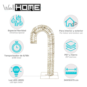 bastón de caramelo luminoso con 400 micro led 34x10x75cm