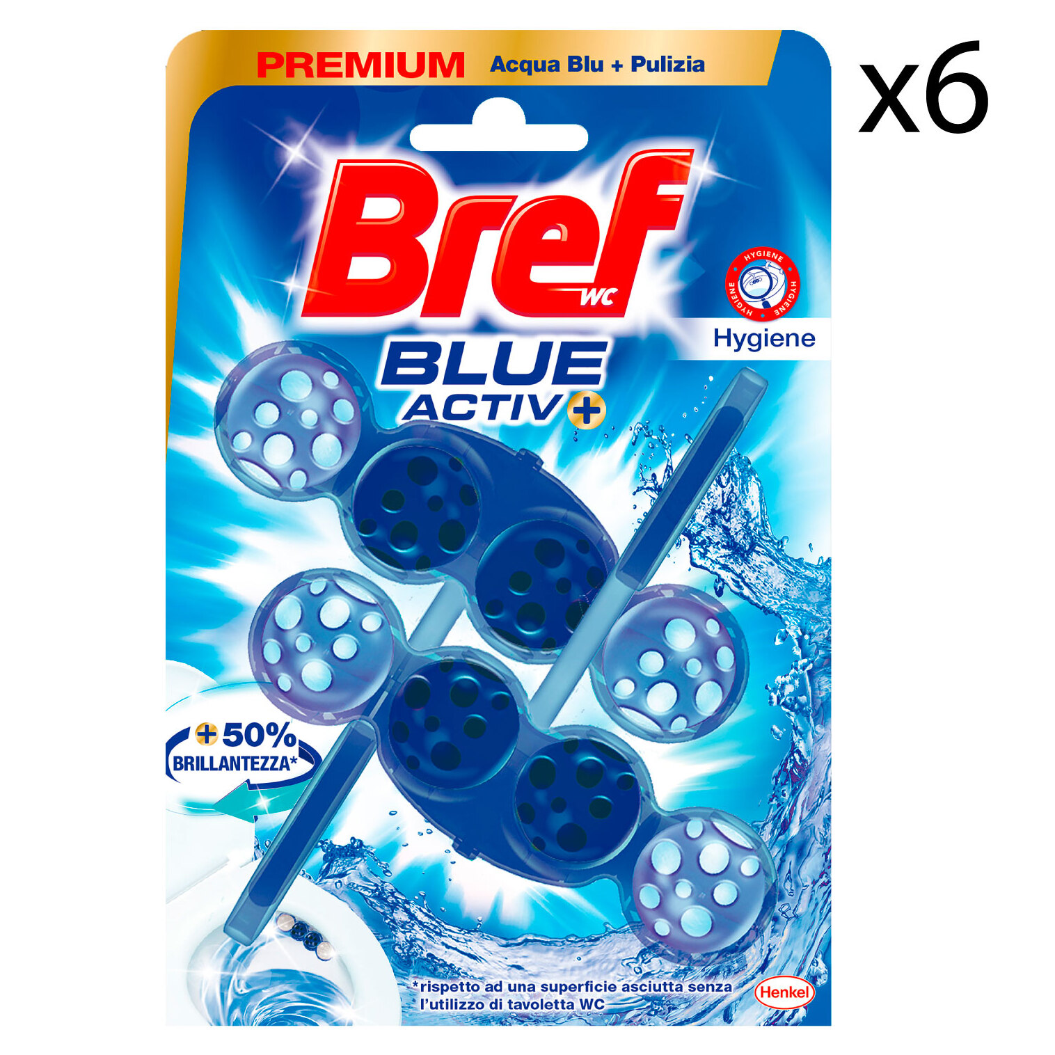 6x Bref WC Hygiene Blue Activ+ Tavoletta Detergente - 6 Confezioni da 2 Tavolette