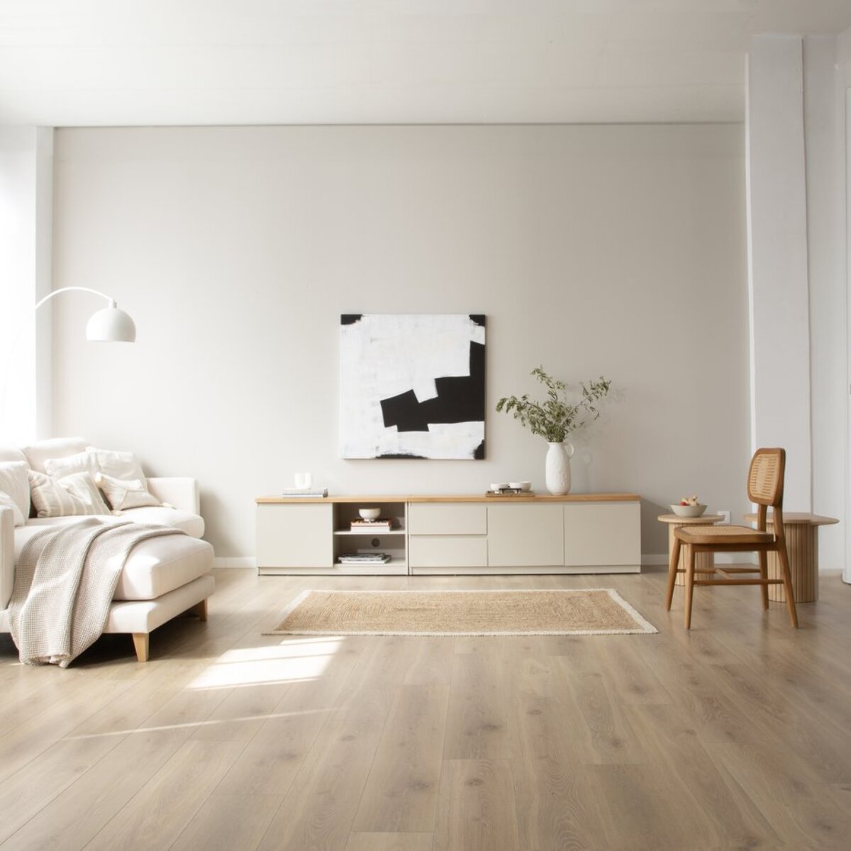 Meuble tv Ellinor -tableau en chêne et panneau mdf-couleur chêne/beige 150 x 50 x 40 cm