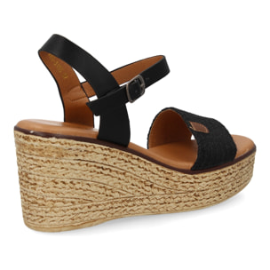 Sandalia cuña mujer elegante verano, tira de yute.