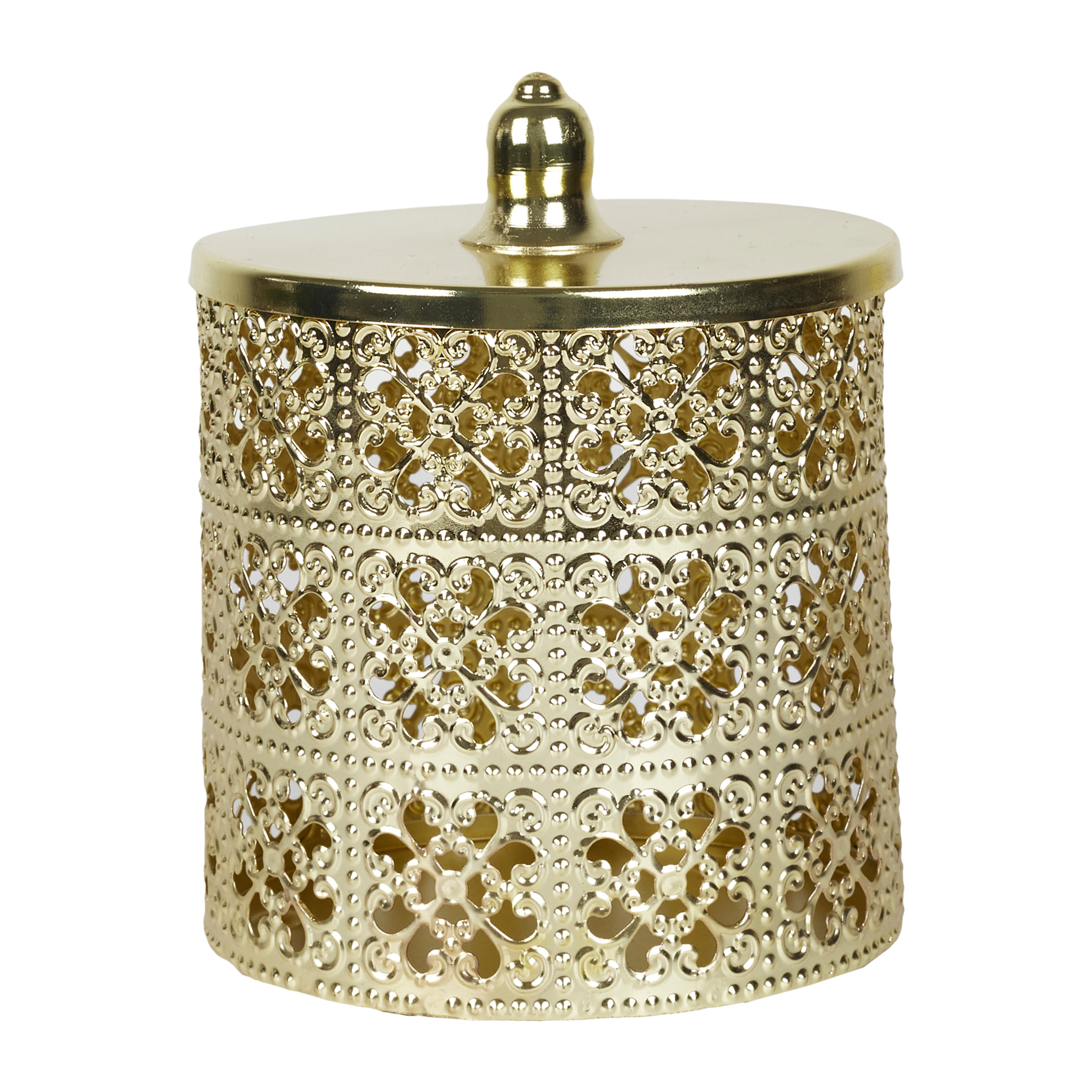 Boite Deco Doree Avec Couvercle H13.5cm