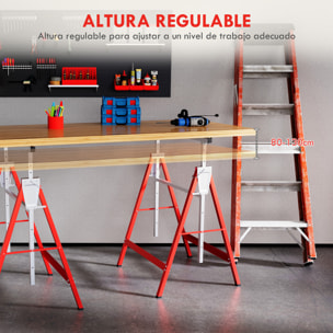 Set de 2 Caballetes Telescópicos Plegables con Altura Ajustable Caballetes de Sierra de Acero para Mesa y Trabajo de Bricolaje Carga 200 kg 68x58x80-130 cm Rojo