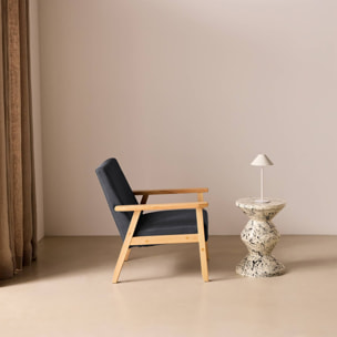 Fauteuil scandinave bois de peuplier, d'hévéa et tissu ISAK