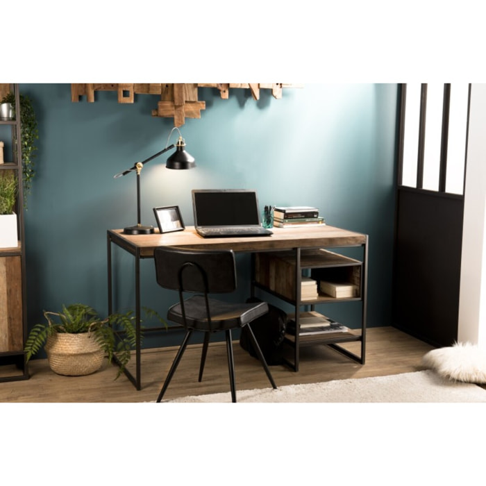 SIXTINE - Bureau marron 1 niche et 1 tablette Teck recyclé Acacia Mahogany recyclé et métal noir