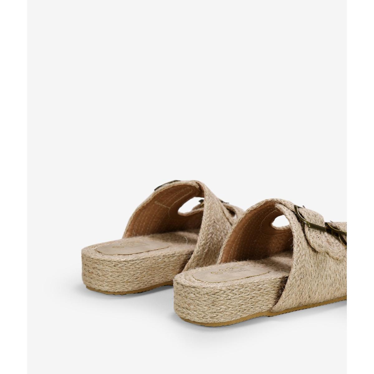 Sandalias de esparto beige con plataforma y hebillas