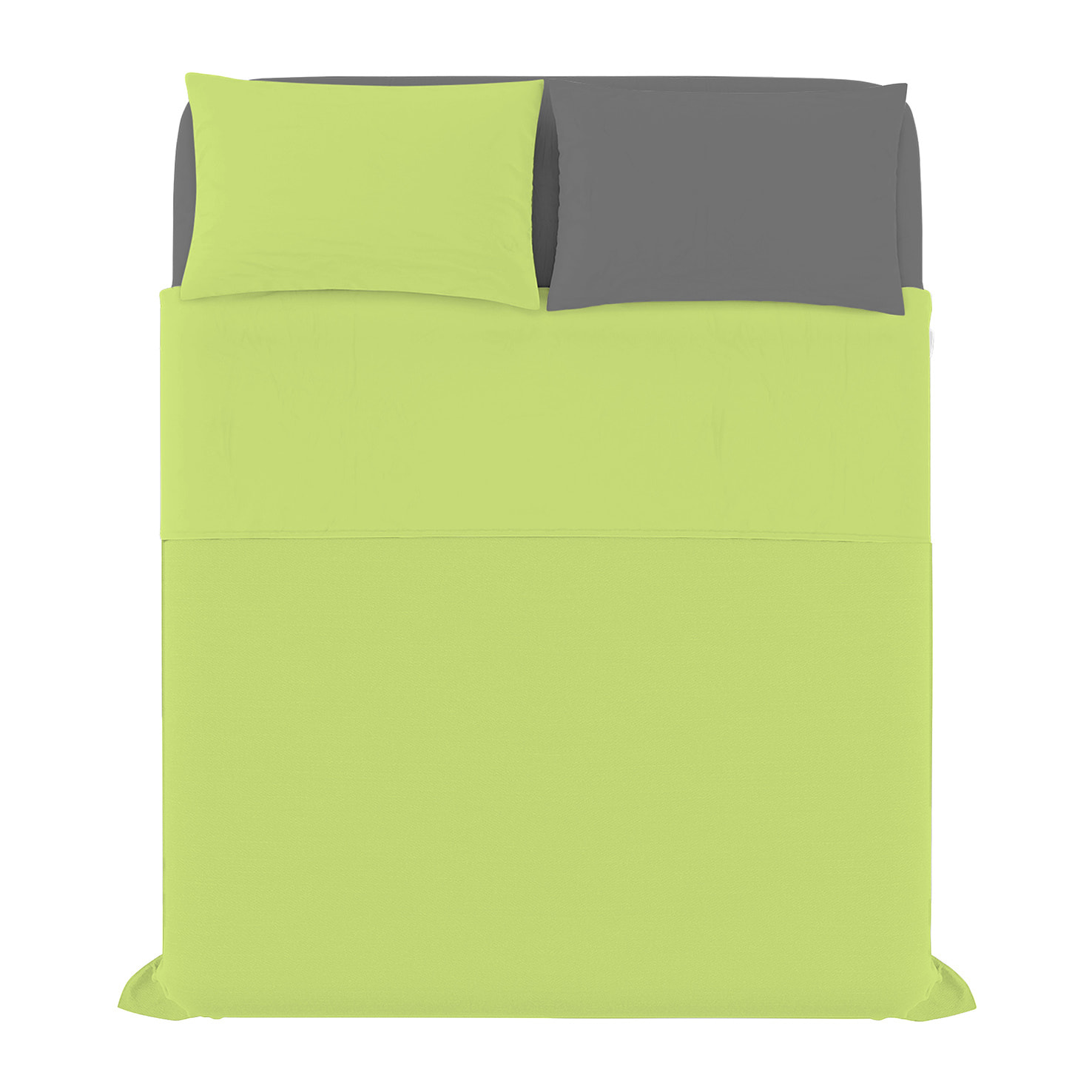 COMPLETO LETTO NATURAL COLOR, 100% Cotone, Made in Italy - VERDE ACIDO/FUMO
