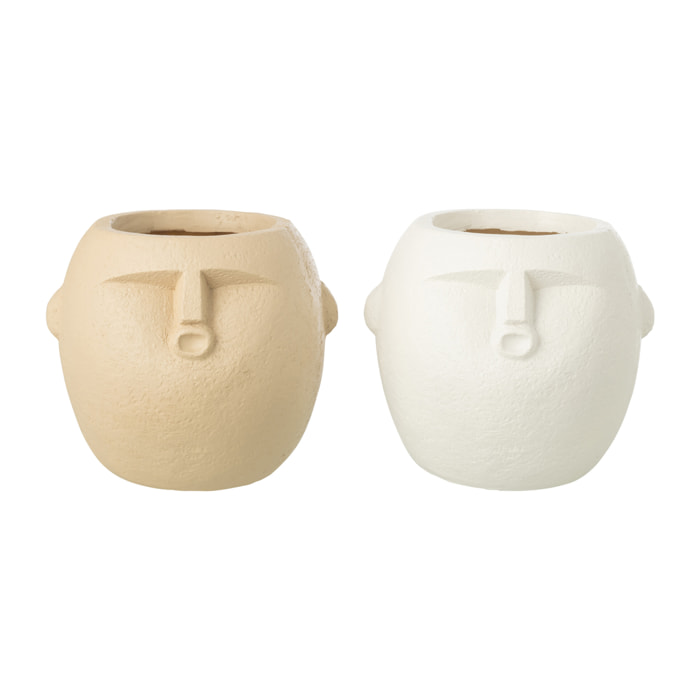 J-Line Cache-Pot - polyrésine - blanc/beige - medium - 2 pièces