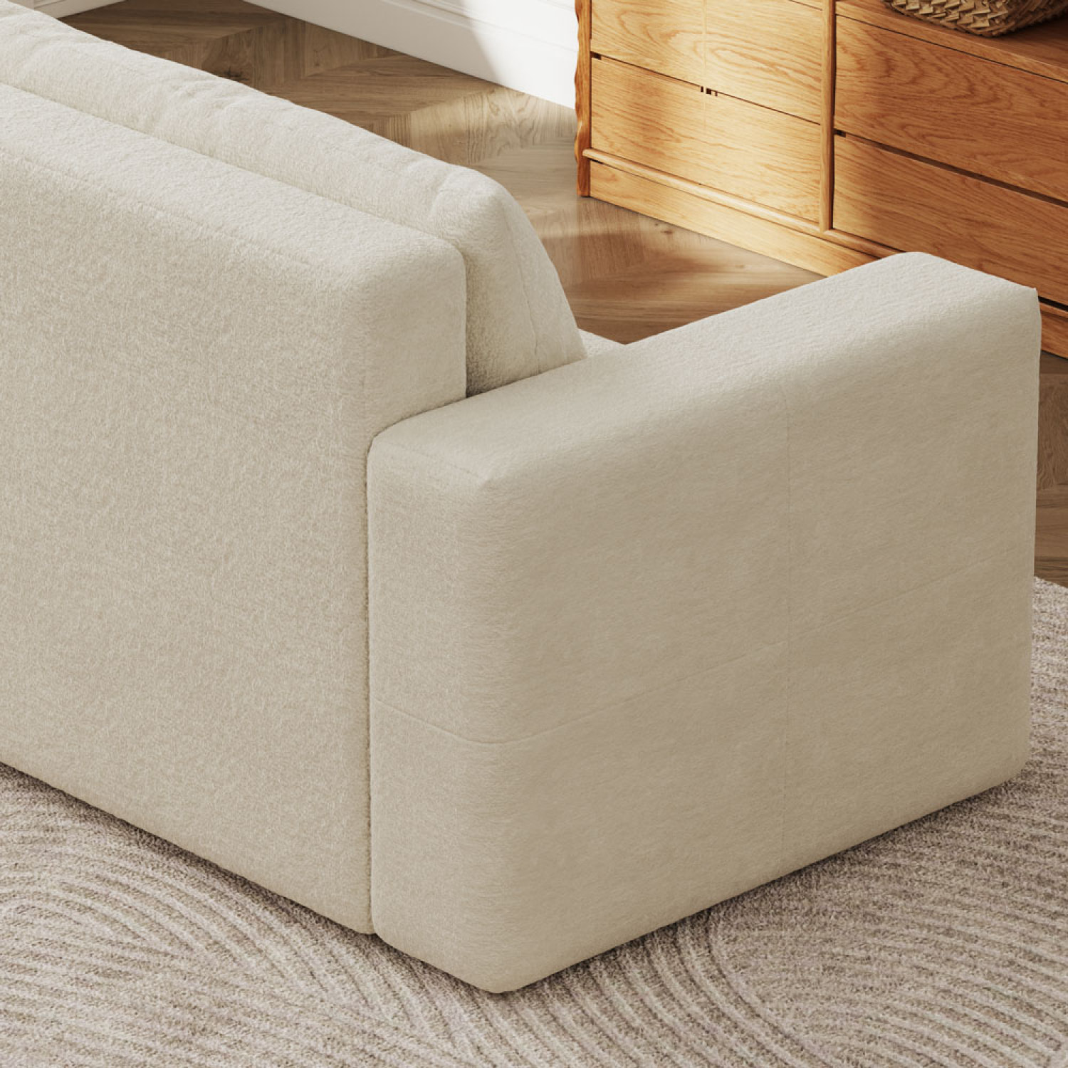 MIDLAND Canapé convertible 3 places avec coffre en bouclette beige