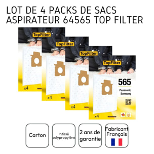 Lot de 4 packs de 4 sacs aspirateur 64565 pour Samsung et Panasonic TopFilter Premium