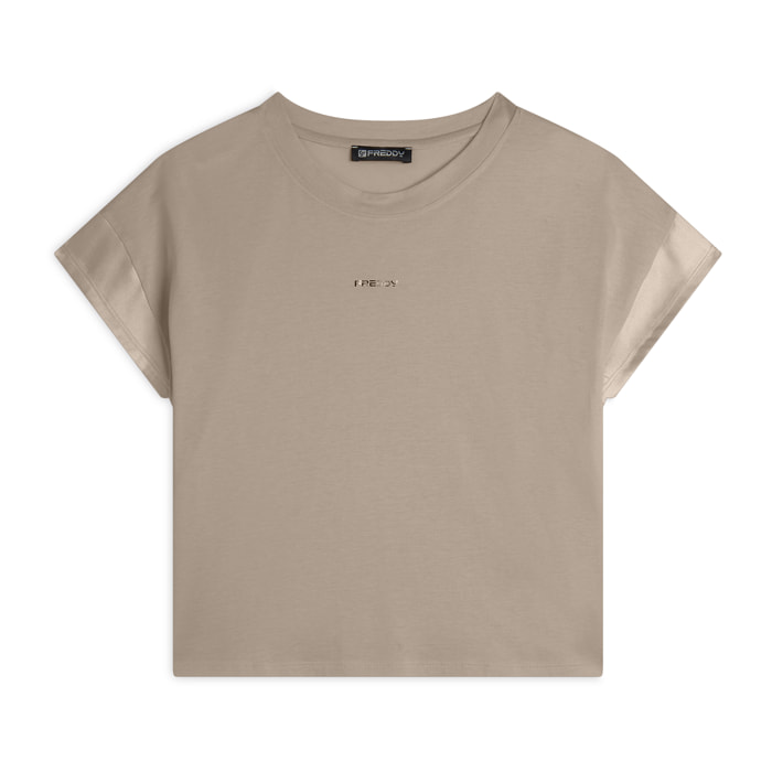 T-shirt corta in jersey con maniche effetto seta