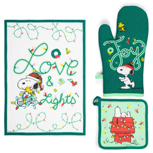 Set torchon avec manique et gant de cuisine Excelsa – Peanuts Shiny And Bright, Coton Multicolore