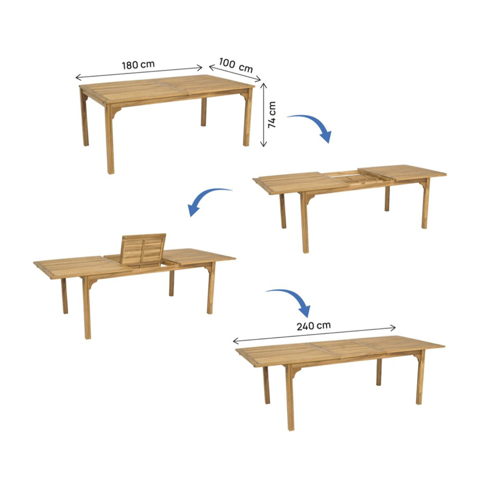 Table de jardin extensible en bois 180/240 cm "Valladolid" – 6 à 10 places - Marron