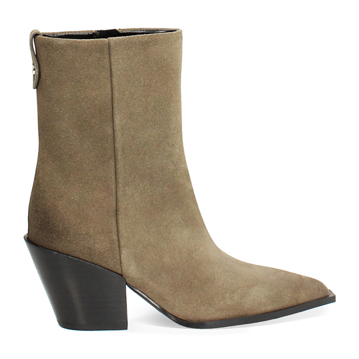 Tronchetti taupe in camoscio con tacco 7,4 cm