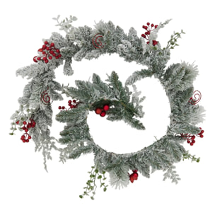 Guirlande floquée baies rouges l.1,8m blanc