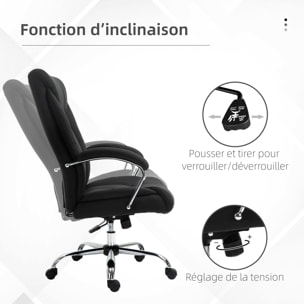 Fauteuil de bureau manager - chaise de bureau grand confort réglable pivotante - acier chromé tissu noir