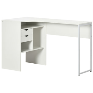 Bureau d'angle bureau informatique multimédia multi-rangement métal panneaux particules blanc