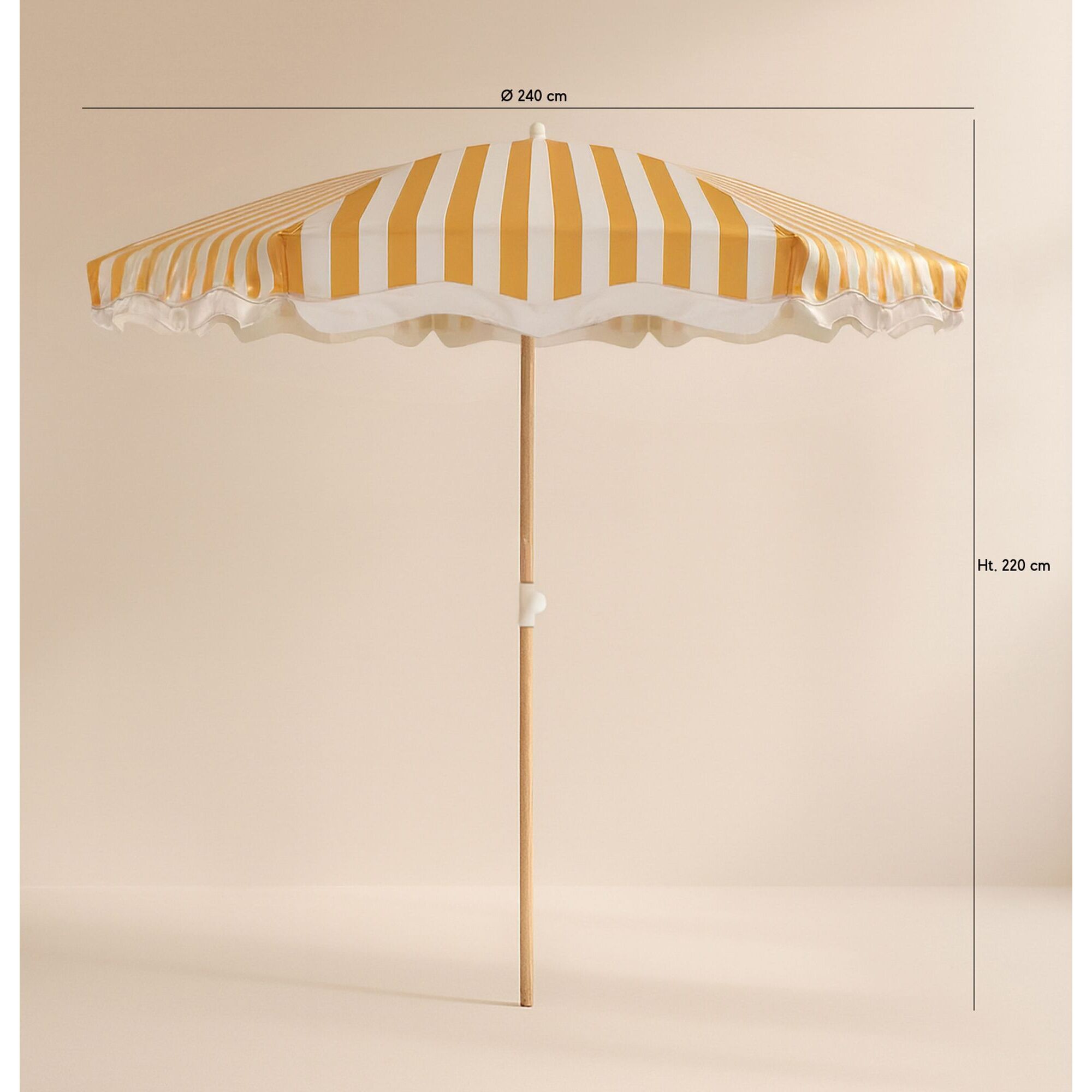 Parasol en polyester à rayure et métal imitation bois jaune ISOLA