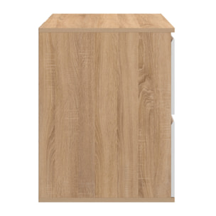 Meuble sous vasque suspendu Tom 2 tiroirs blanc et effet hêtre L60cm