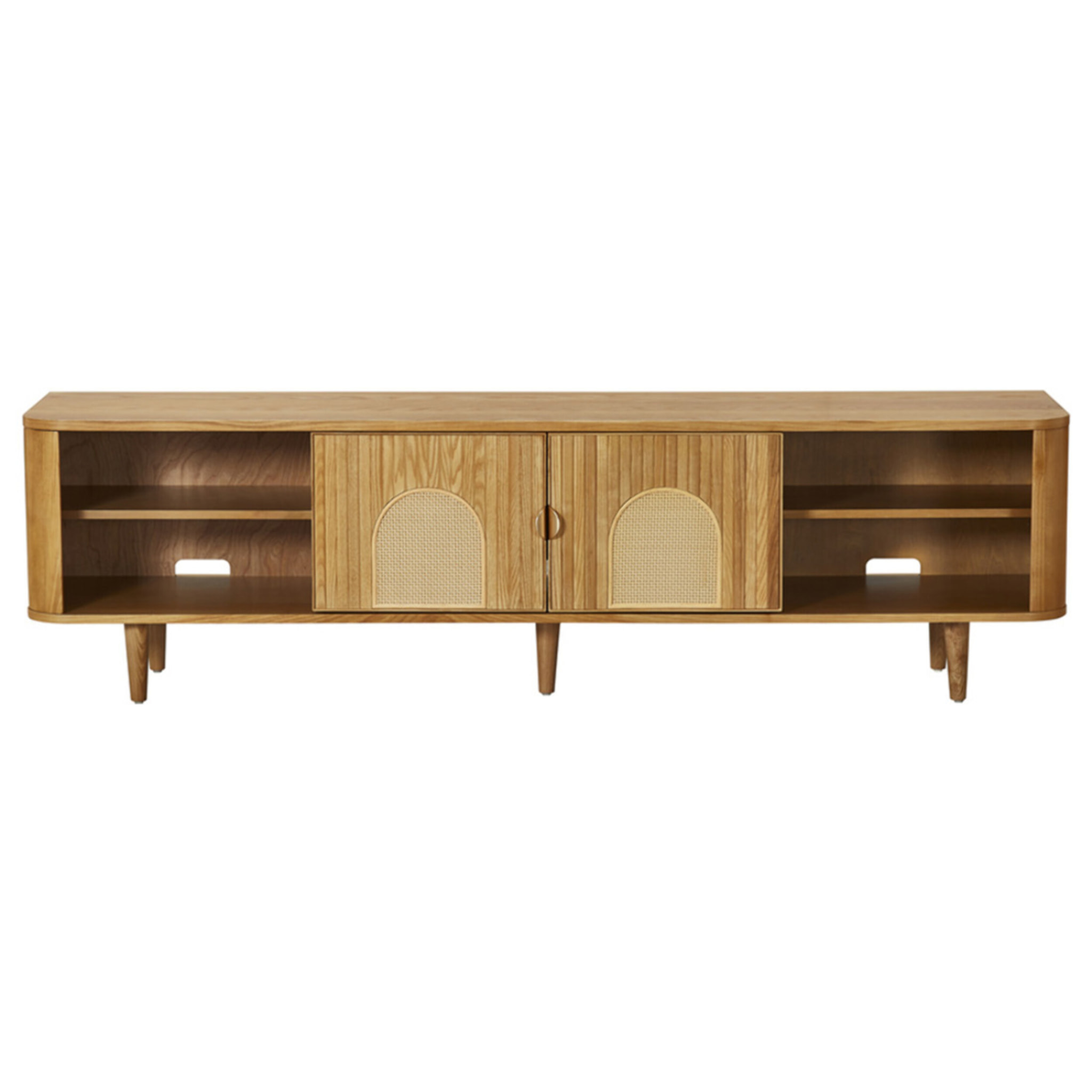Milazzo - meuble tv - bois plaqué chêne et cannage - 4 niches et 2 portes - 180 cm - Bois