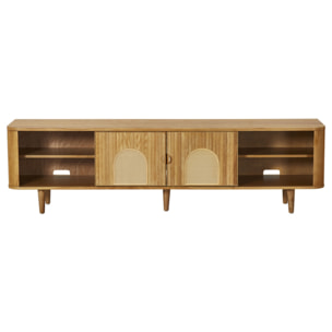 Milazzo - meuble tv - bois plaqué chêne et cannage - 4 niches et 2 portes - 180 cm - Bois