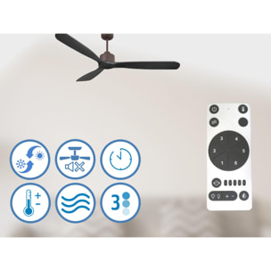 Ventilateur de plafond Réversible  Thermostat Wifi Moteur à courant continu Toits en pente Télécommande Hypersilence Mémoire FullWood