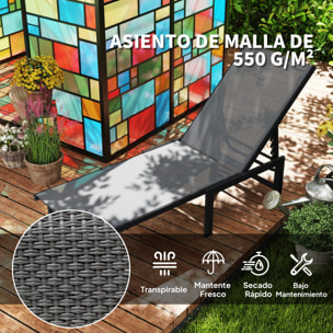 Tumbona Jardín Exterior, Tumbona Reclinable con Respaldo Ajustable en 5 Niveles y Estructura de Acero, Impermeable, Carga 120 kg, para Patio, Terraza, Balcón, 166x60x84 cm, Gris
