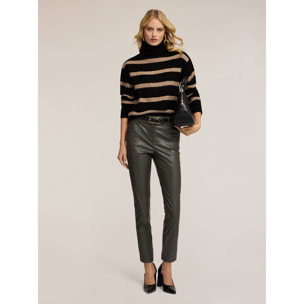 Motivi - Pantalones slim fit en tejido revestido - Verde militare