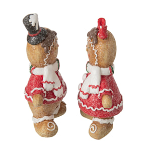 J-Line Pain d’épice - polyrésine - rouge Noël/beige - large - assortiment de 2