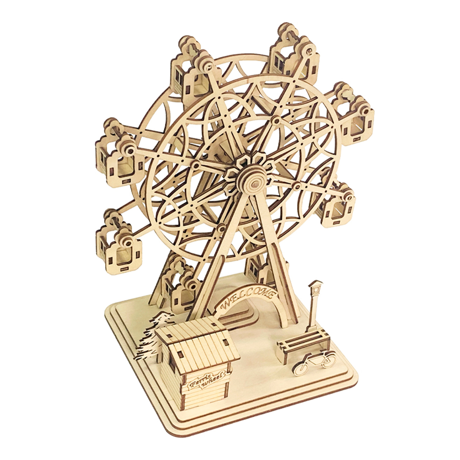 Modello in Legno 3D, con movimento meccanico design della Ruota Panoramica Felice. 117 pezzi.