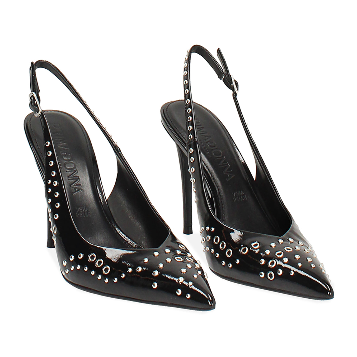 Décolleté slingback nere in naplack con tacco 10 cm