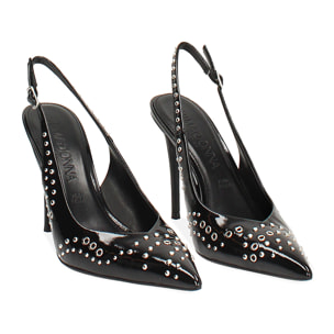 Décolleté slingback nere in naplack con tacco 10 cm