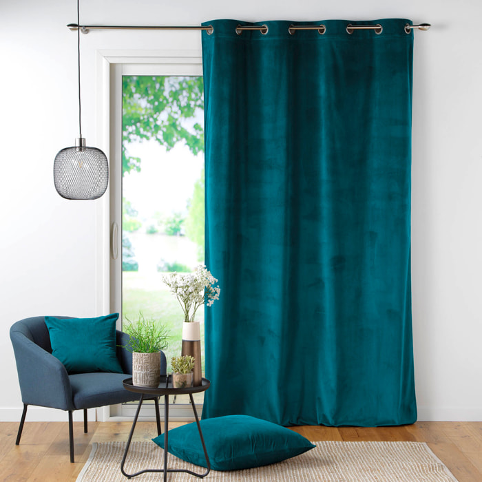Rideau à œillets casual sauge velours côtelé uni - Bleu Pétrole