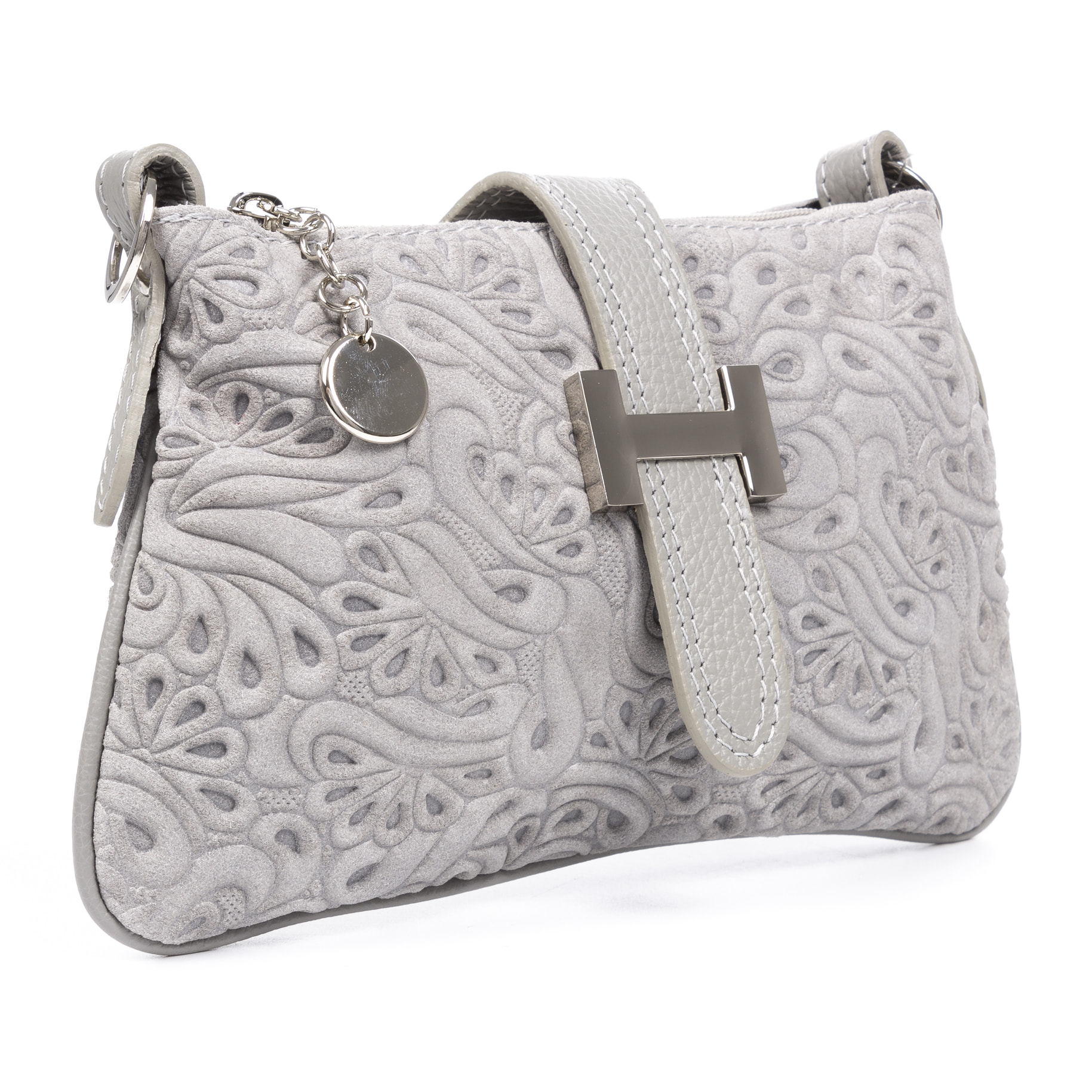 Allerona Bolso de mano Mujer. Piel auténtica Gamuza Grabado Fantasía.