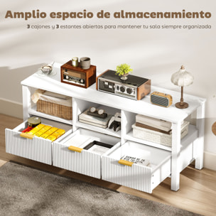 Mueble de TV Moderno, Mesa TV para Salón con 3 Cajones y 3 Estantes Abiertos, para Televisión 43-55 Pulgadas, 120x39,5x50 cm, Blanco