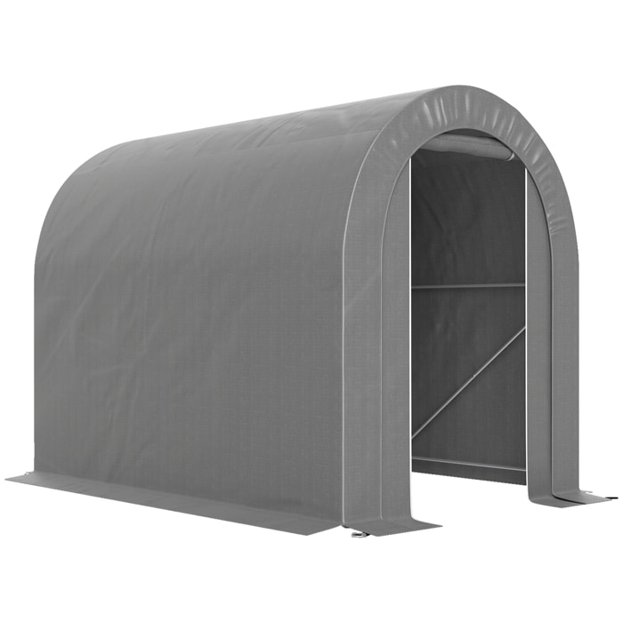 Carpa de Jardín Exterior para Herramientas, Bicicletas, 2,4x1,6x1,9 m, Cobertizo Exterior con Marco de Acero, Puerta Enrollable con Cremallera, Impermeable, Garaje Portátil, Gris Claro