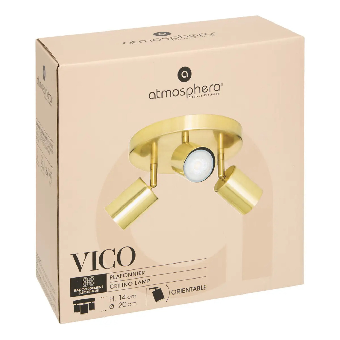 Plafonnier Vico doré 20x20cm