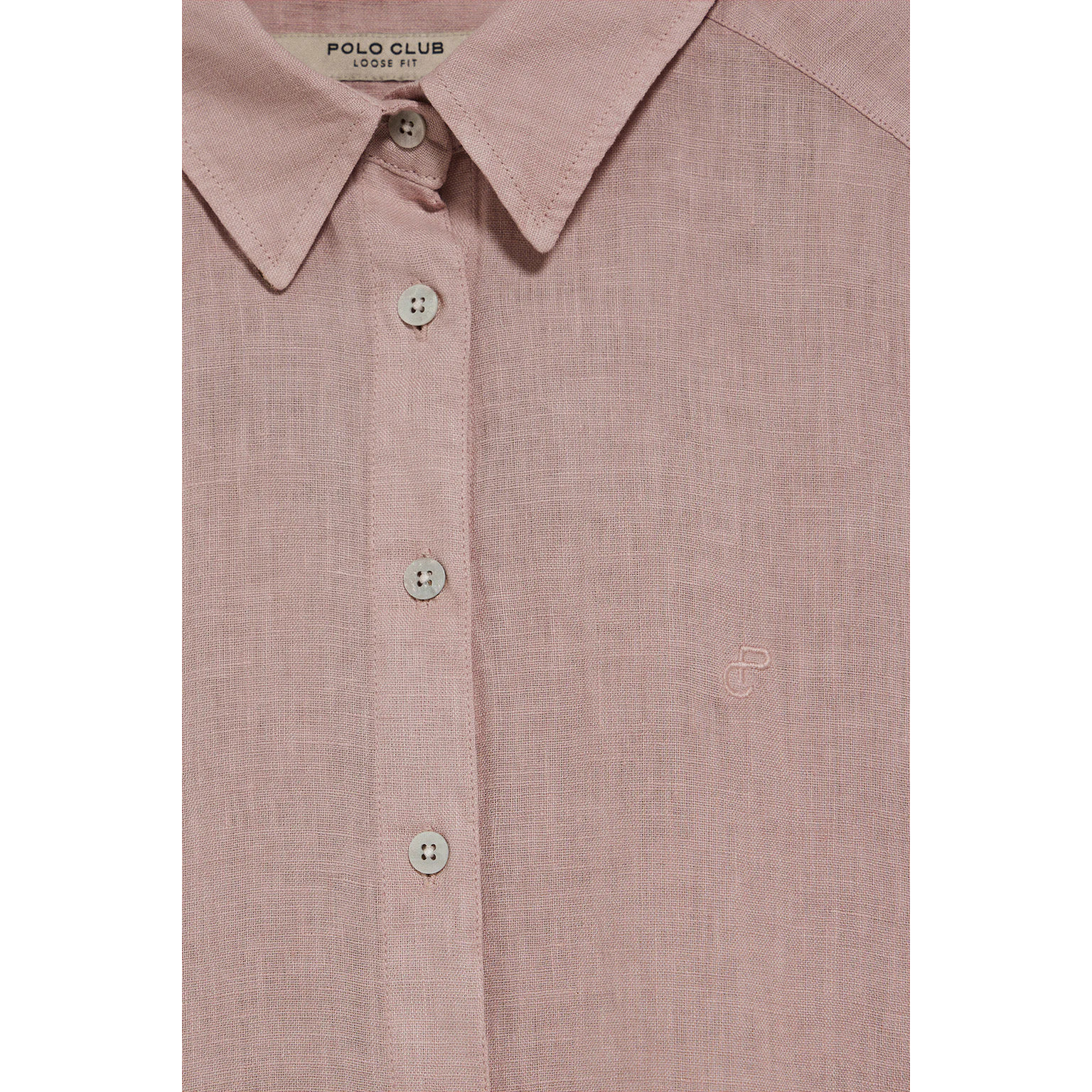 Camicia rosa taupe in lino tinta in capo con monogramma ricamato