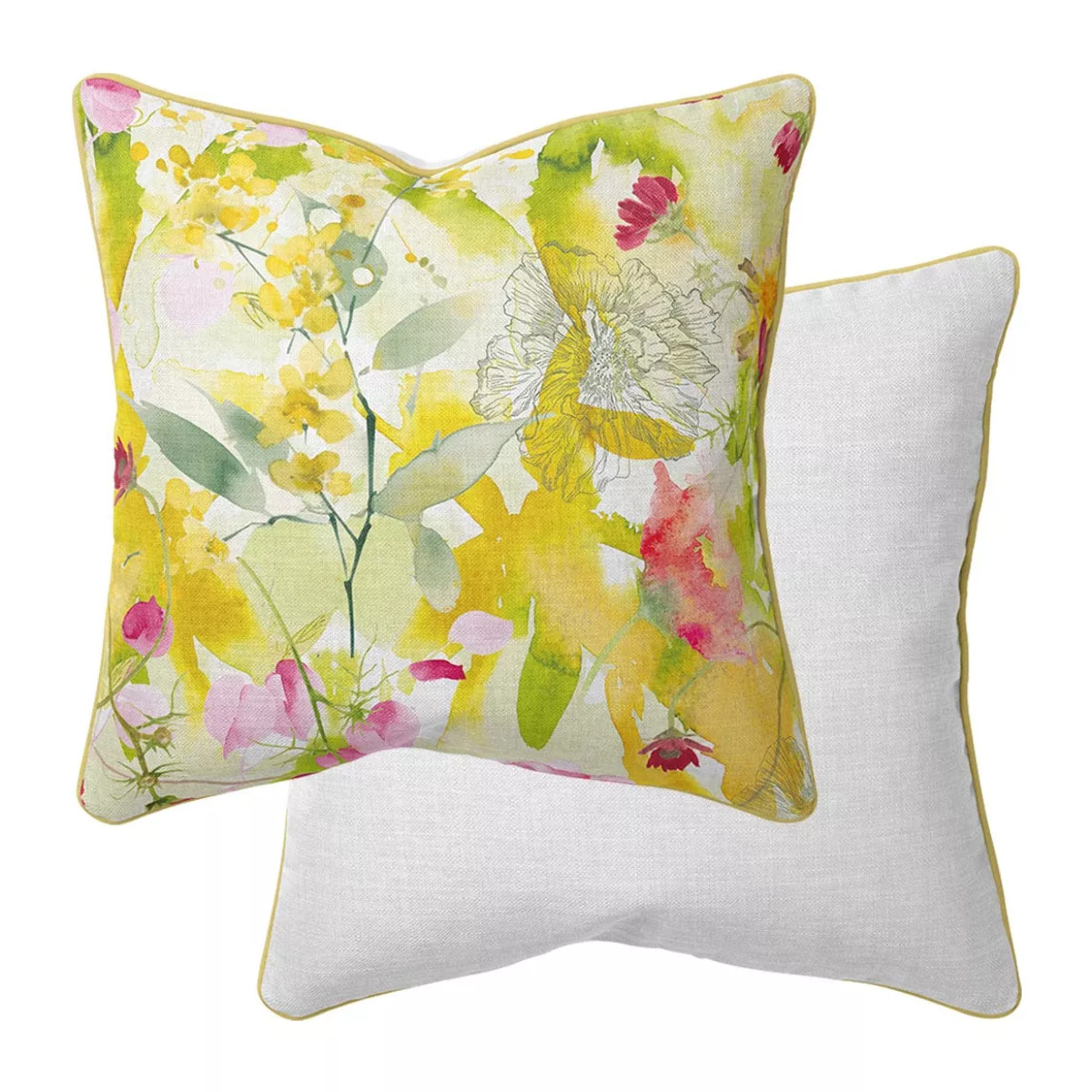 Taie d'oreiller percale de coton lavé 115 g/m² imprimé rose vert Souffle fleuri printemps
