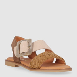 Sandalias de Serraje - Multi-Marron - Tacón: Bajo