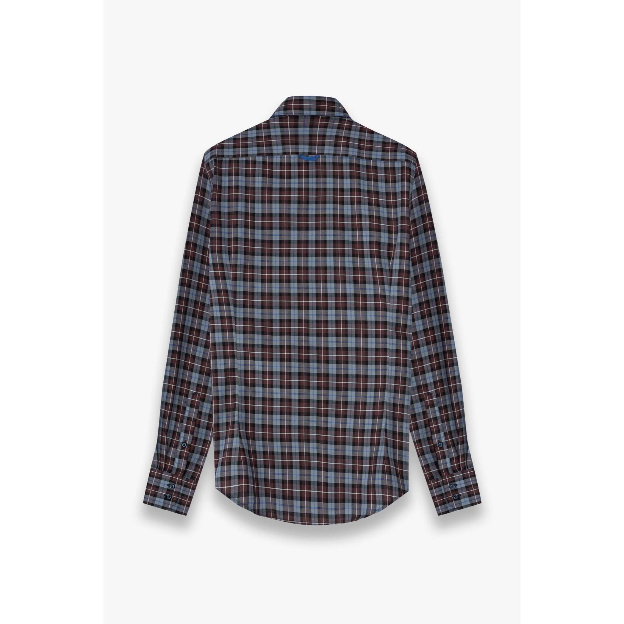 Camicia Uomo 2 Bottoni Button Down Slim Twill Quadro Grande Bordeaux/Nero