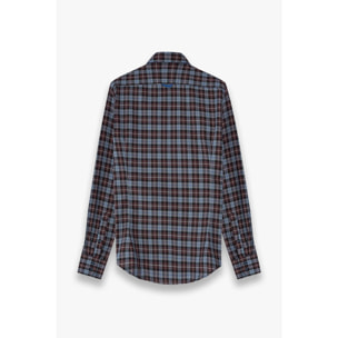 Camicia Uomo 2 Bottoni Button Down Slim Twill Quadro Grande Bordeaux/Nero