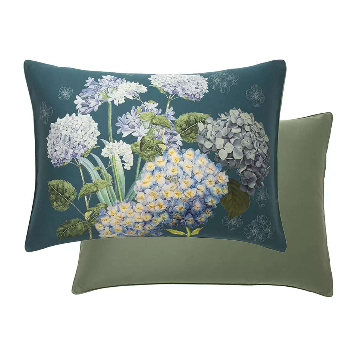 Taie d'oreiller satin de coton 115 g/m² imprimé bleu vert Maelys satin canard