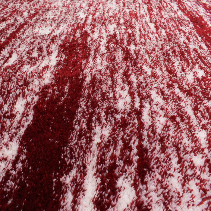 Oslo - tapis de salon abstrait design moderne à poils longs rouge