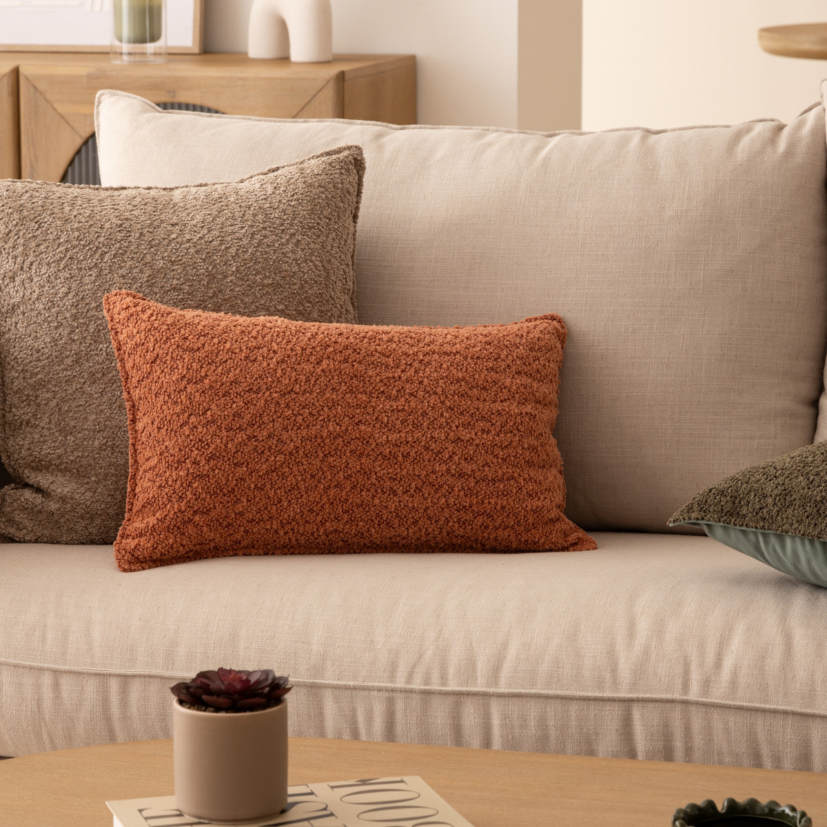 Coussin bouclette Soana terracotta 30x50cm