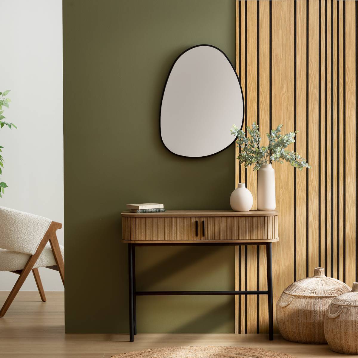 Panneau décoratif mural Colva beige fond noir 240x60cm