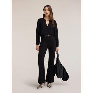 Motivi - Blusa in crêpe de chine con passante metallico - Nero