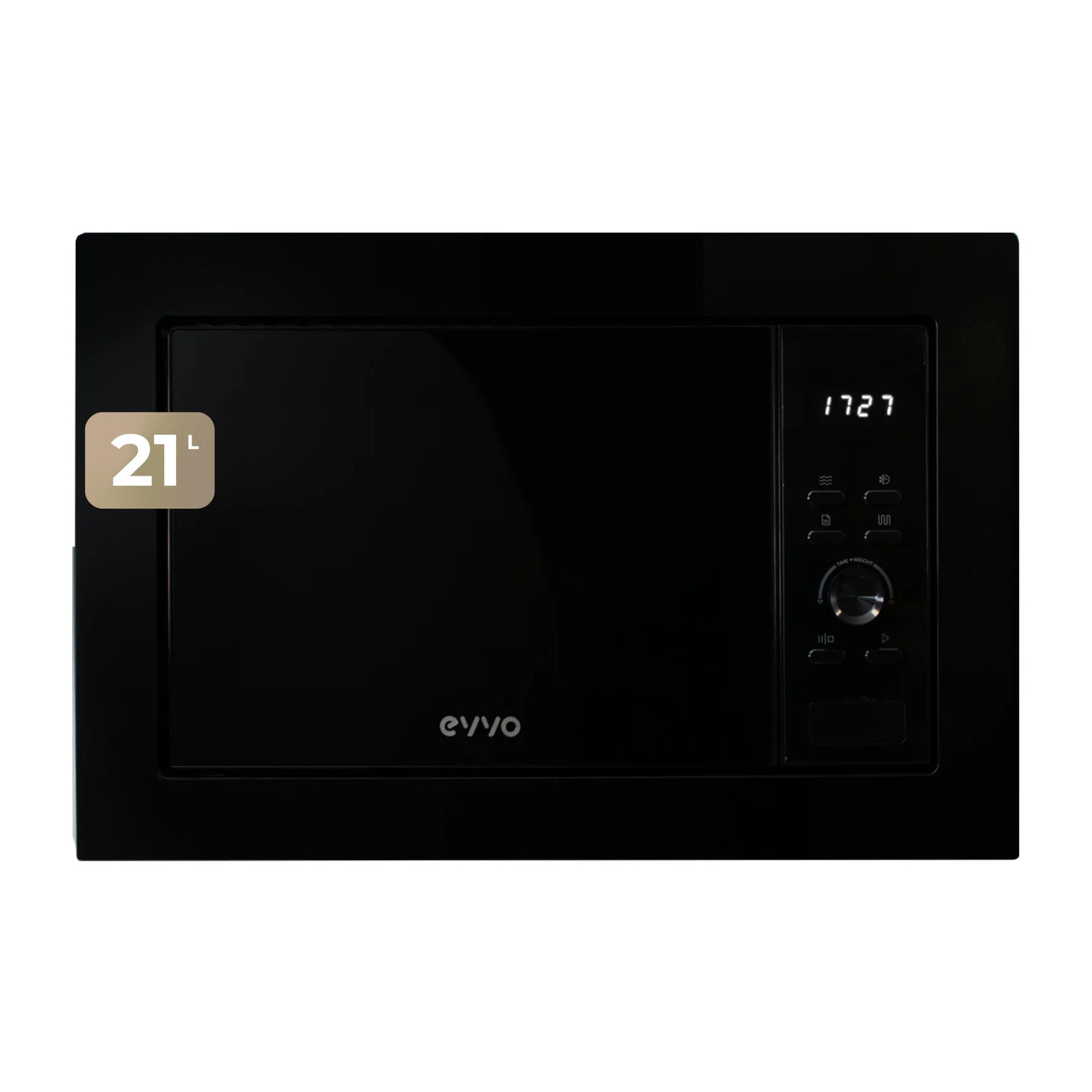 EVVO Microondas integrable Mi30 Black, 21L, grill 1000W, multifunción, descongelar, temporizador 60 min, display digital, negro.