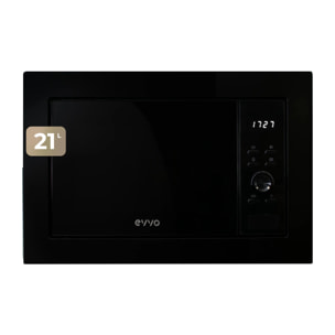 EVVO Microondas integrable Mi30 Black, 21L, grill 1000W, multifunción, descongelar, temporizador 60 min, display digital, negro.